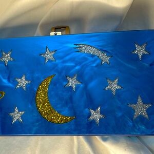 Blue stars, moon and Saturn evening purse